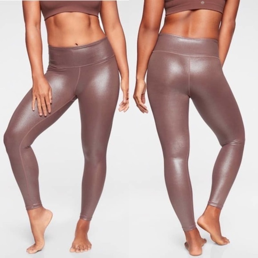 Athleta Elation Shimmer Tight Cinnamon Brown Pull On High Waist Leggings Small - Picture 1 of 9